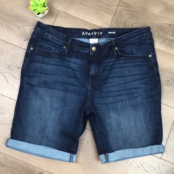 Ava & Viv Pants - AVA & VIV Bermuda Stretch Dark Wash Jean Shorts